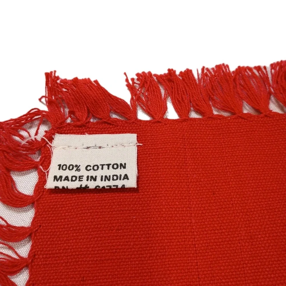 Vintage Christmas Cloth Appetizer Beverage Napkins 24 pc Red & Green Fringe Edge